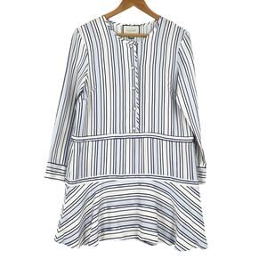 Alexis Womens Drop Waist Shirt Dress Large Satin Stripped Classic Career Preppy